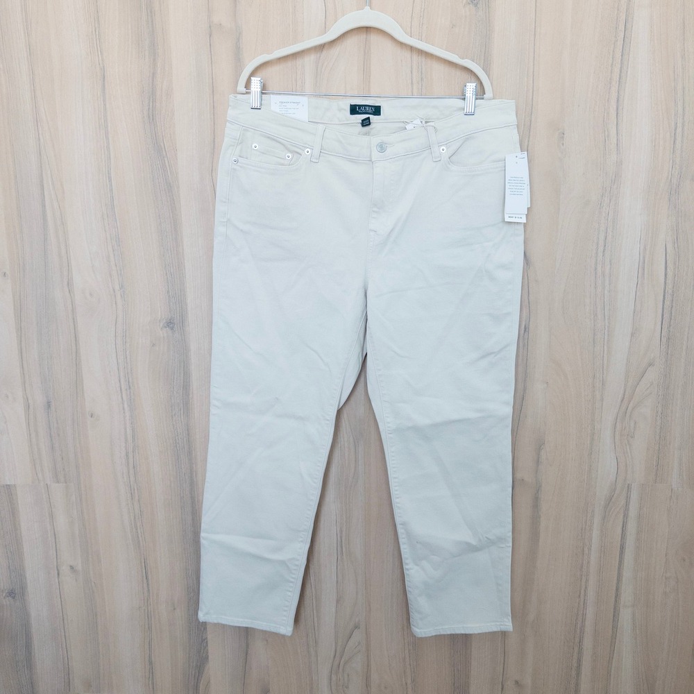 Lauren Ralph Lauren Womens Jeans 16W Beige Premier Straight Leg Ankle Mid Rise